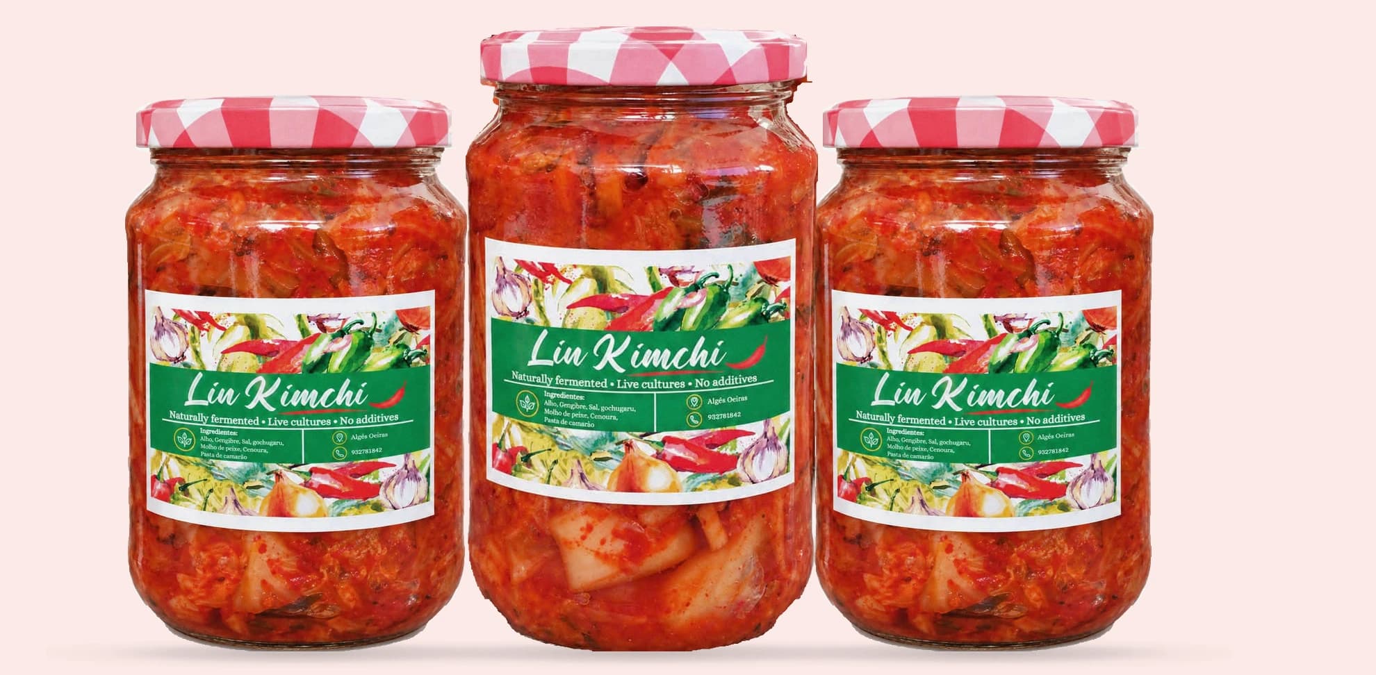 Três frascos de Lin Kimchi